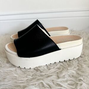 Shellys London Black Leather Platform Slide Sandal Y2K | Size 36